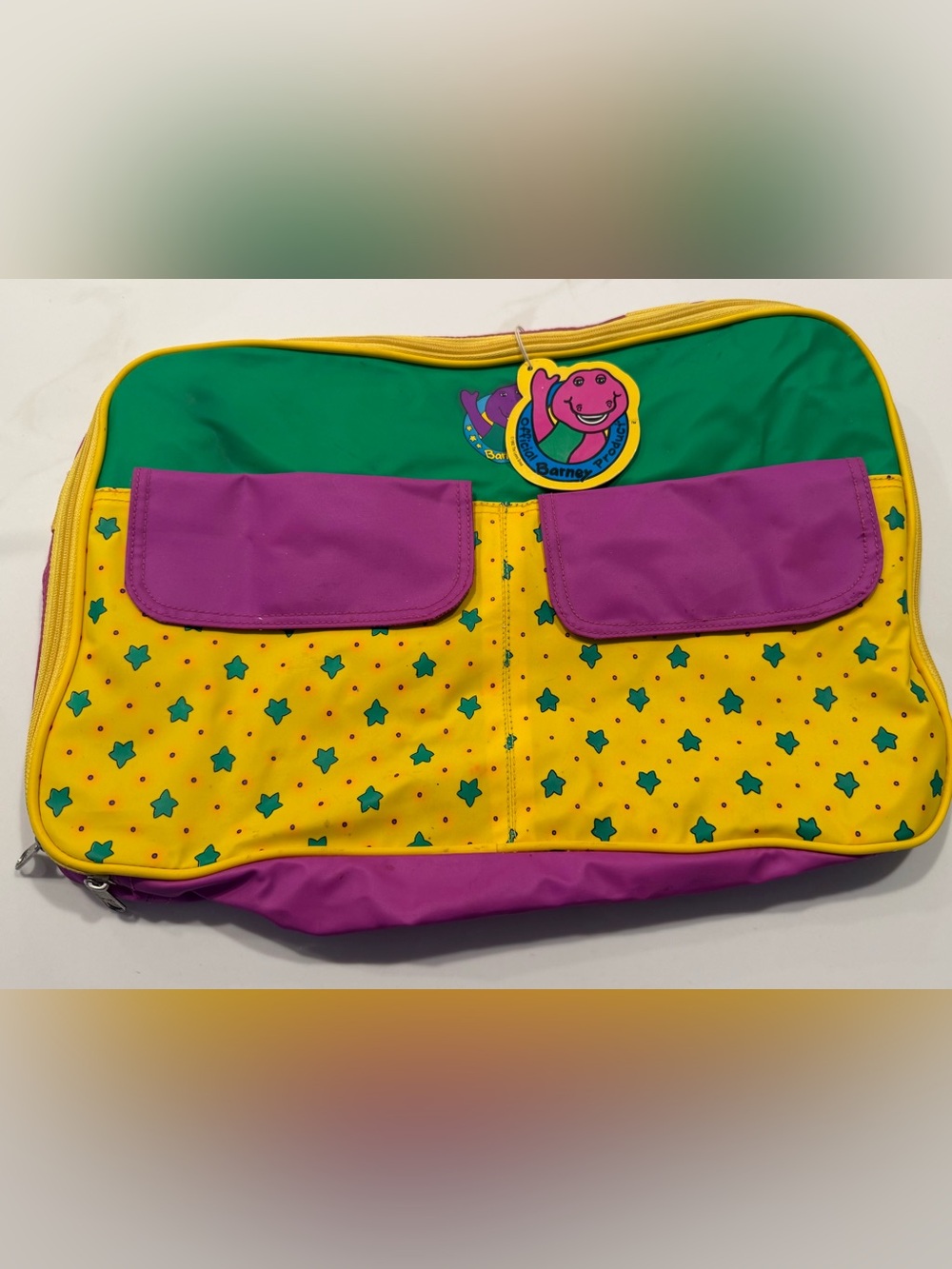Barney Official Product Colorblock Suitcase 1992 — Yellow, Purple, Green